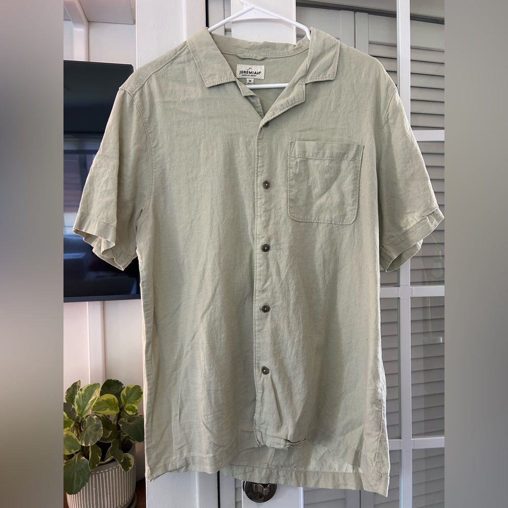 Men's Light Green Linen Blend Shirt